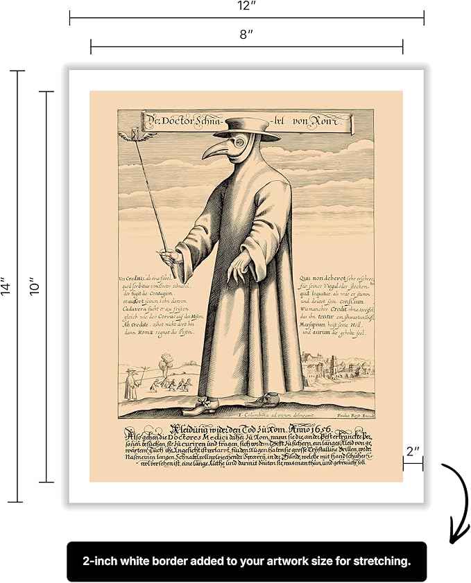 Poster Master Doctor Schnabel from Rome Canvas - Retro Plague Doctor Print - Medieval Art - Gift for Men & Women - Great Wall Decor for Dorm, Living Room or Bedroom - 8x10 ROLLED Canvas