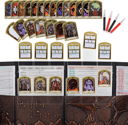 DND Initiative & Combat Tracker Set of 6PCS Erasable Acrylic Top on Screen with Character, Monster Insert Cards DM Tools, Accessories for Dungeons and Dragons, Pathfinder, TTRPGs