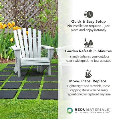 TierraVerde 10-Pack 12”x12” Fake Stomp Rubber Stepping Stones, Square, Black – Reversible Non-Slip Outdoor Faux Decorative Set for Landscaping – DIY Decor for Walkways & Yard Pathways