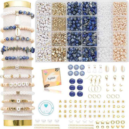Xylise Jewelry Making Supplies Kit Natural Stone Beads for Irregular Natural Stone with for DIY Craft Bracelet Necklace Earrings for Adults(Blue dot Color)