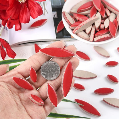 Artspac Red Petal Ceramic Mosaic Tiles for Crafts, 200g Flower Tiles Mosaic Pieces for Mosaic Craft Supplies,Garden Art Decor