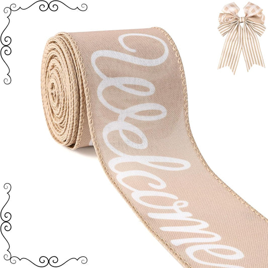 Burlap Ribbon Wired, Farmhouse Rustic Welcome Ribbon for Gifts Wrapping DIY Crafts Floral Bows Wreath Making Party Supplies Holiday Home Decoration, 2.5 Inch x 10 Yards - Crafty Corner