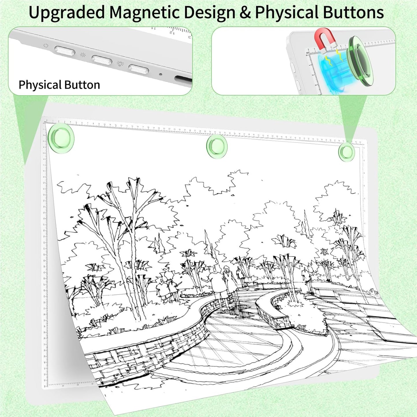 Phylosal Rechargeable A2 Light Pad for Diamond Painting 25.2''x18.4'', Magnetic Tracing Light Box for Drawing, Diamond Art Light Board with Side Button, Wireless LED Light Table for Sketching, Design