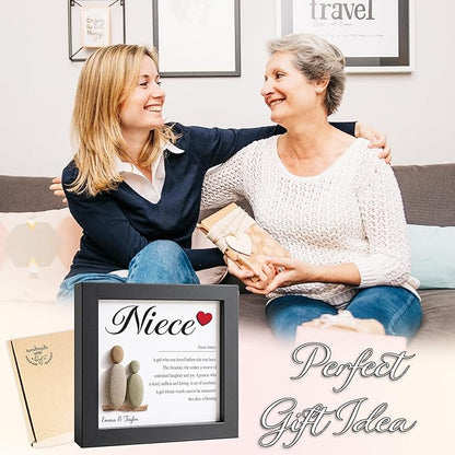 Personalized Niece Pebble Art Frame, Custom Name Teen Girl & Aunt Wooden Plaque with Natural Stone, Thank You Card, Ideas Birthday for Her, Best Niece Ever Gift from Aunt, Home Office Decor