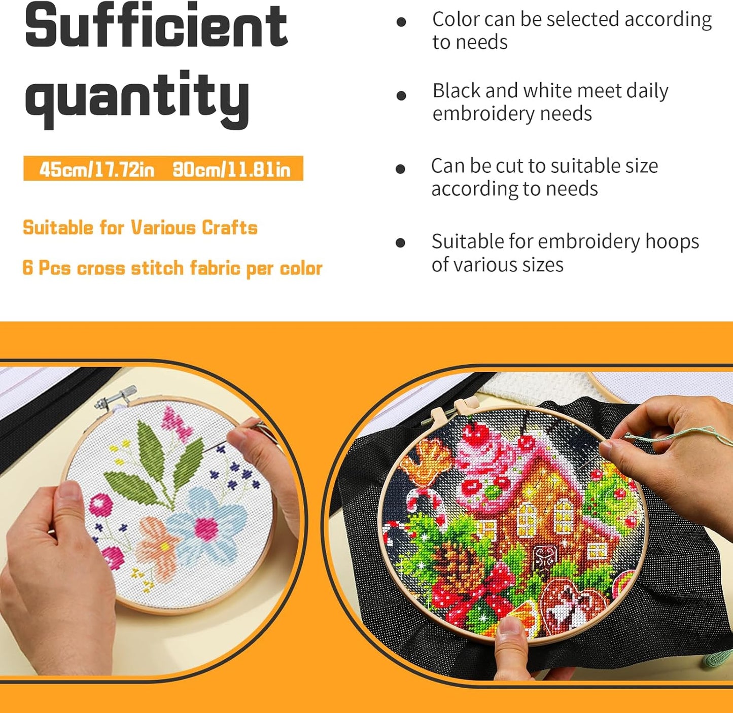 6 Pcs Cross Stitch Fabric, 14 Count White Embroidery Fabric Cloth Cross Stitch Cloth Supplies for DIY Handicrafts, Needlework, Embroidery Decoration Crafts (12 by 18-Inch)