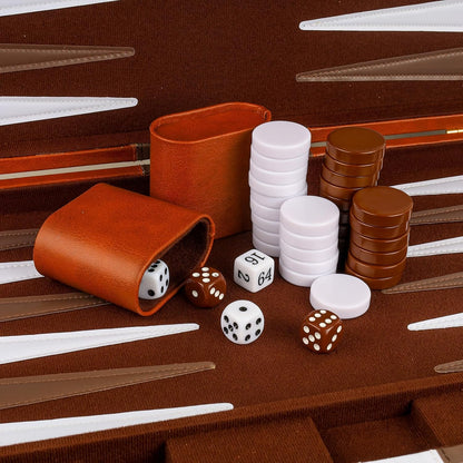 Backgammon Set 2 Players Classic Backgammon Sets for Adults Board Game with PU Leather Case Portable and Travel Backgammon Set (Brown, 18inch)