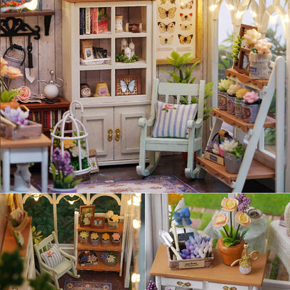 TuKIIE DIY Miniature Dollhouse Kit with Furniture, 1:24 Scale Creative Room Wooden Doll House Plus Dust Proof & Music Movement for Kids Teens Adults(Sunshine Greenhouse)