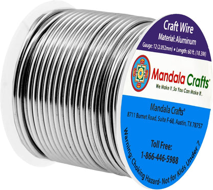 Mandala Crafts 12 Gauge Anodized Aluminum Craft Wire for Jewelry Making - 60 FT Colored Flexible Gray Wire - Bendable for Bonsai Armature Crafting Sculpting - Crafty Corner