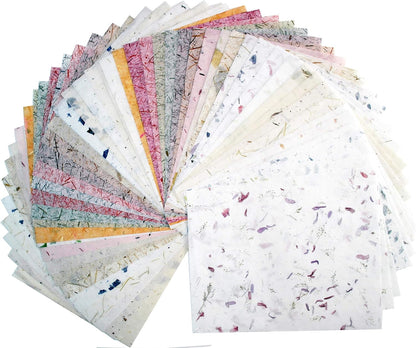 50 Sheets 8.5 x 11 Thin Mulberry Paper Sheets Handmade Art Tissue Washi Paper Design Craft Art Origami Suppliers Card Making (Tamarind Leaves,Onion,Banana Tree Fiber,Rice Straw etc.)