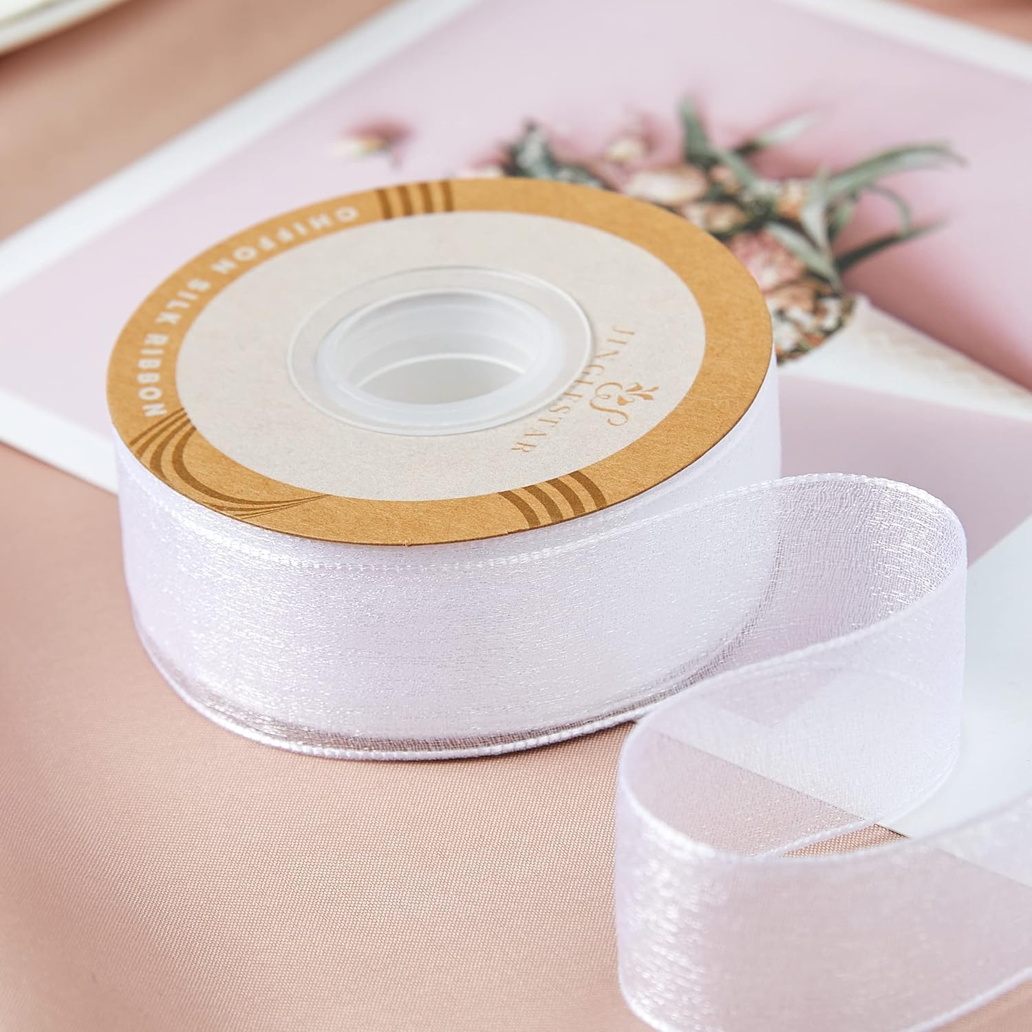 1 Inch Wide Sheer Chiffon Ribbon - Pearl Silk Woven Ribbon Suitable for Gift Wrapping, Wedding Decor, Home Decor, Girl Hair Accessories Handmade DIY (25 Yards/roll) (White) - Crafty Corner