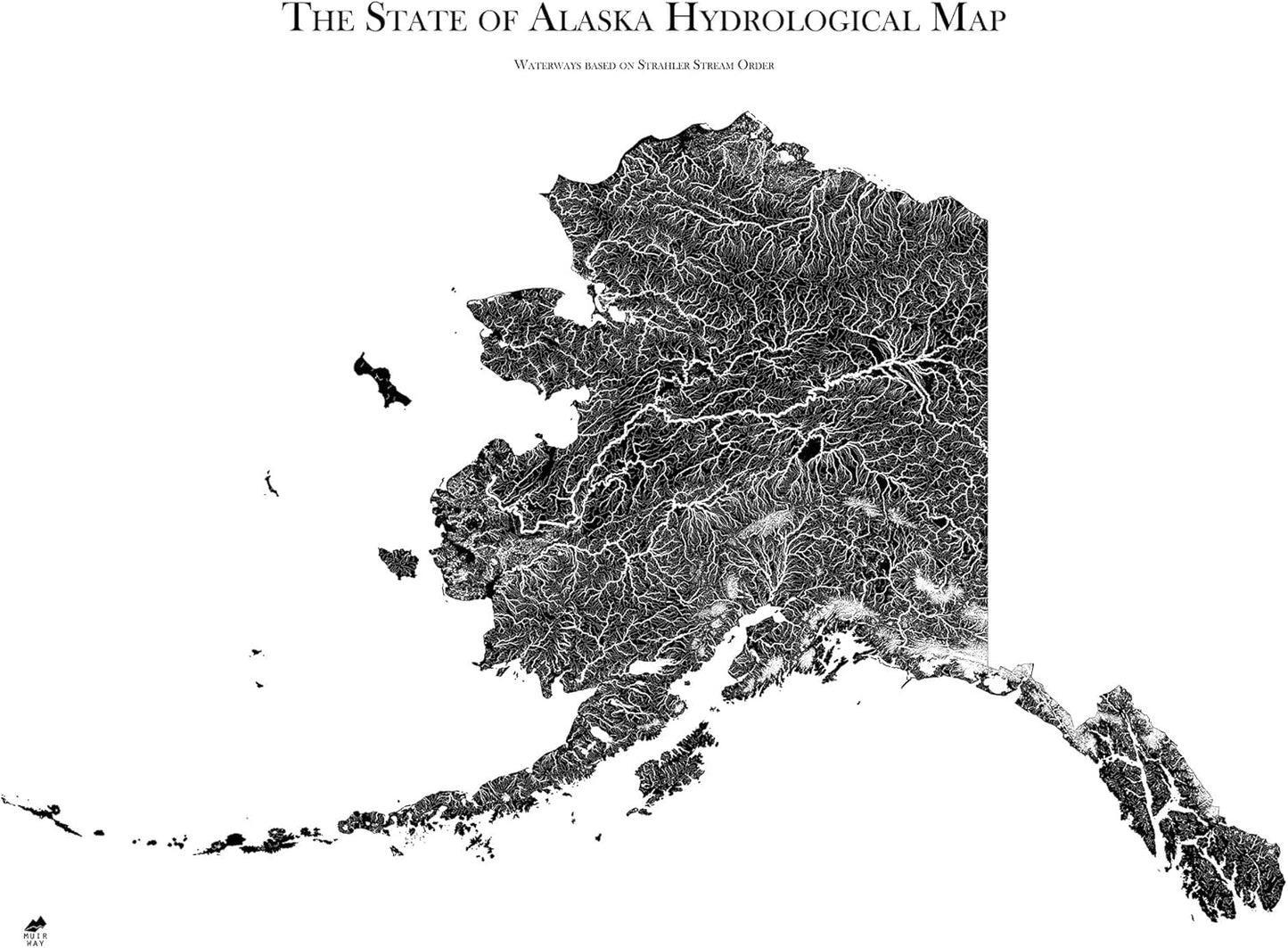 Muir Way Hydrological River Map of Alaska - Watershed Topographic Wall Art for Home, Office, or Travel Decor - Unframed Flat Paper Print, 18x24