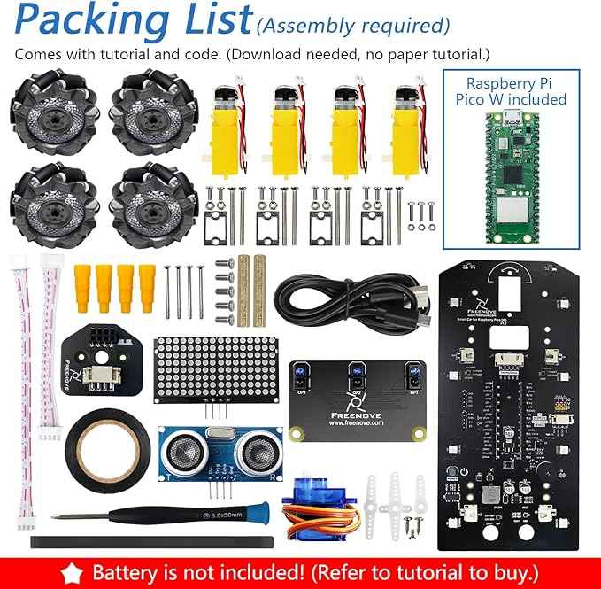 Freenove Mecanum Wheel Car Kit for Raspberry Pi Pico W (Included) (Compatible with Arduino IDE), Dot Matrix Expressions, Obstacle Avoidance, Line Tracking, Light Tracing, Colorful Light, App