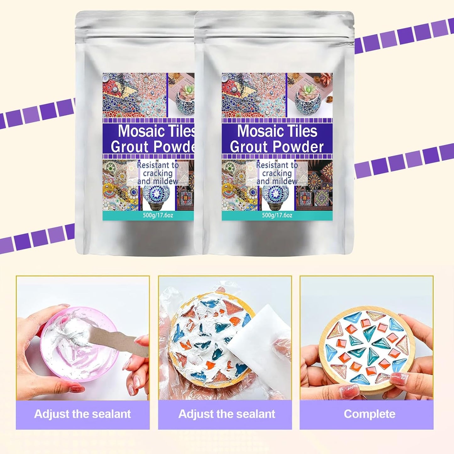 Mosaic Grout, Mosaics Tile Tools, Mosaic Tile Accessories – Essential for Handmade Grouting and Perfect for DIY Craft Projects (White, 500G)
