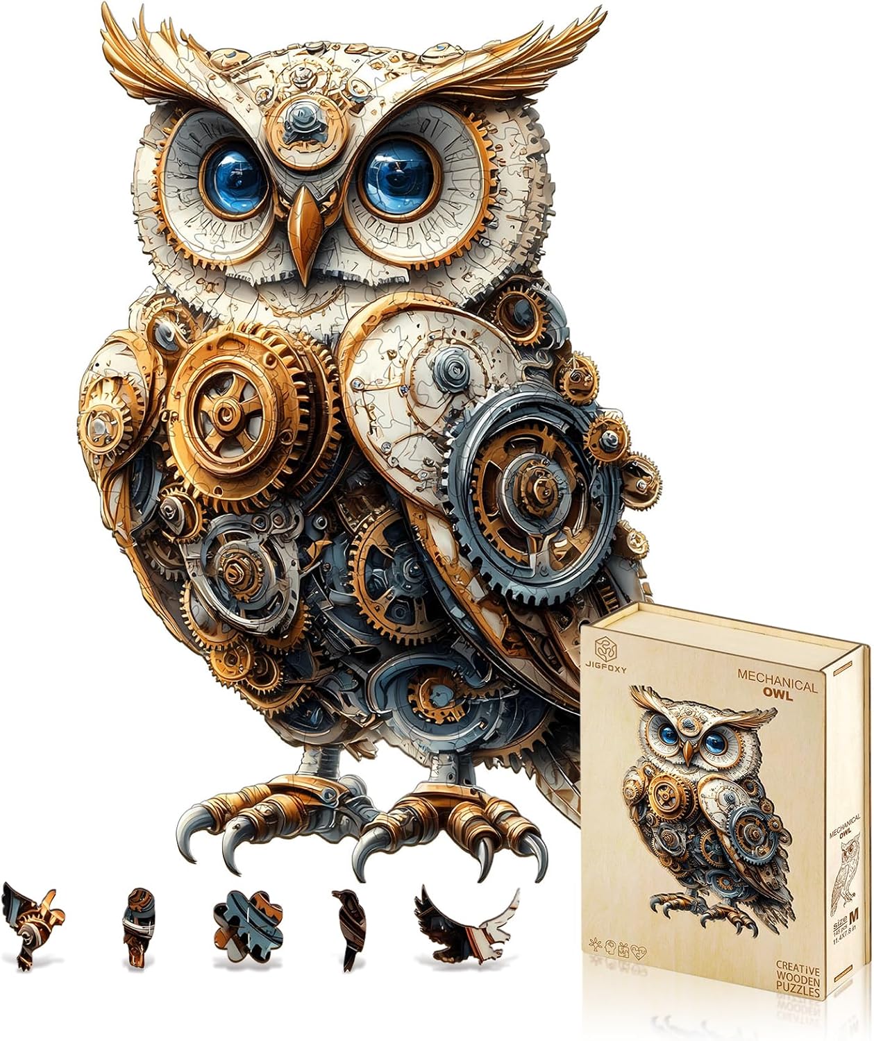 Jigfoxy Wooden Puzzles for Adults, Mechanical Owl Wood Puzzles Adult, Unique Animal Shape Wooden Jigsaw Puzzles for Adults, Birthday Gifts for Puzzle Lovers, Family(M-11.4 * 7.8in-145pcs)