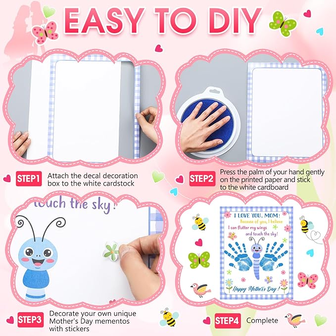 Beeveer 48 Sets Mother's Day Handprint Crafts DIY Religious Hand Keepsake Craft Gifts with Flower Stickers for Mom Dad Home Party Activities(Bright Colors)