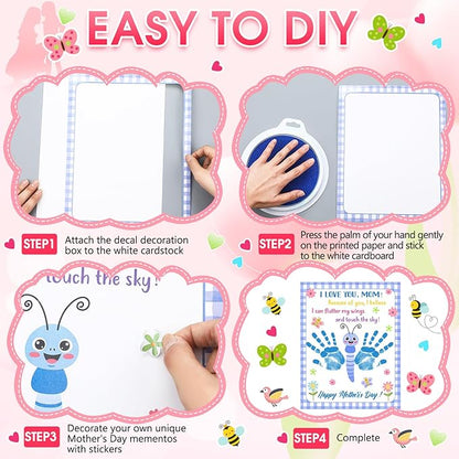 Beeveer 48 Sets Mother's Day Handprint Crafts DIY Religious Hand Keepsake Craft Gifts with Flower Stickers for Mom Dad Home Party Activities(Bright Colors)