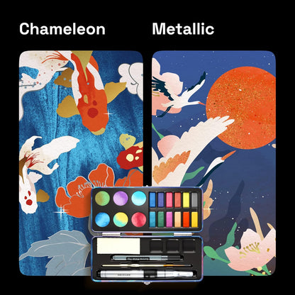 ARTISTRO Metallic Watercolor Paints Set of 18, Palette set Including 12 Metallic Glitter Watercolor and 6 Chameleon Colors. Perfect Travel Watercolor Set for Artists, Amateur Hobbyists and Painting Lovers - Crafty Corner