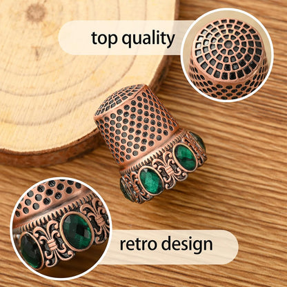 Vintage Sewing Thimble, Finger Protector Finger Shield Fingertip Thimble Sewing Quilting Craft Accessories DIY Sewing Tools (Red Copper)