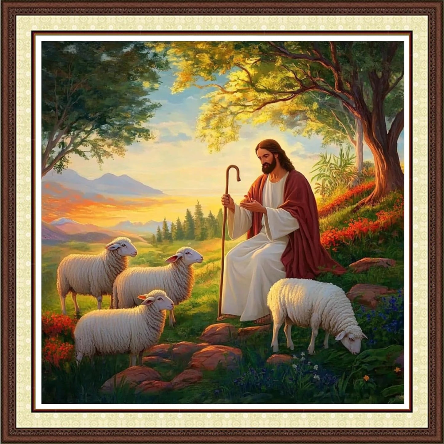Findvoor Counted Cross Stitch Kits for Adults Full Range of Cross Stitching Embroidery Unprinted Pattern for Beginners, 11CT Needlepoint Kit Patterns Embroidery Kits-Jesus Shepherd 18x18 inch