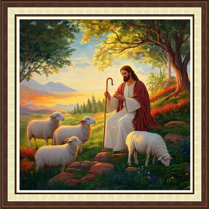 Findvoor Counted Cross Stitch Kits for Adults Full Range of Cross Stitching Embroidery Unprinted Pattern for Beginners, 11CT Needlepoint Kit Patterns Embroidery Kits-Jesus Shepherd 18x18 inch