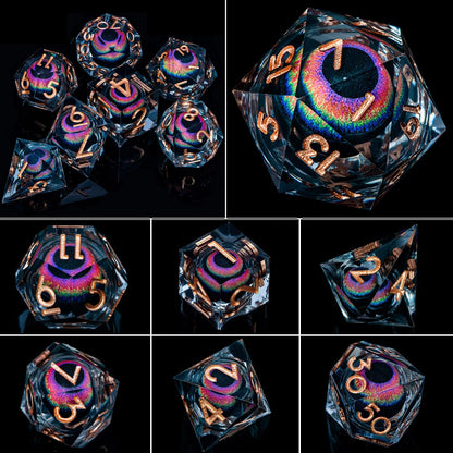 ARUOHHA DND Dragon Eye Dice Liquid Core Resin Sharp Edged Dice Set with Gift Box, RPG Role Playing Game Polyhedral Handmade D and D Dice D20 D12 D10 D8 D6 D4