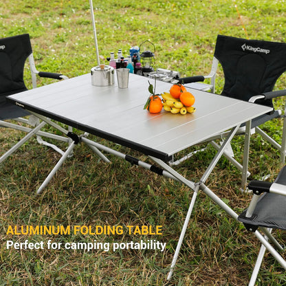 KingCamp Camping Table Roll up Aluminum Folding Table Lightweight Large Portable Foldable Camp Table for Picnic Camping Barbecue Backyard Beach Tailgate Indoor Outdoor, 4-6 Person, Support 120lbs