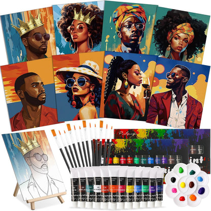 Cholemy 36 Pcs Paint and Sip Kit for Adults 8''x10'' Pre Drawn Canvas for Painting DIY Afro Acrylic Painting Kit Wood Easel Brushes Date Night Bulk for Christmas Party Gifts(Black Women) - Crafty Corner