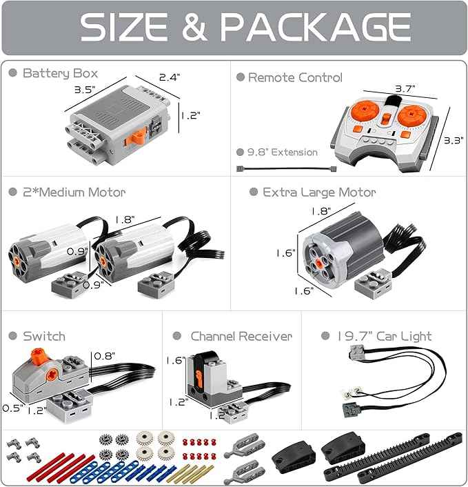 54PCS Power Function Motor Set, Infrared Remote Control&Battery Pack Motor Kit, Compatible with Building Blocks,Technic Sets, Light Electric Functions Motors and Gears, Kid&Adult