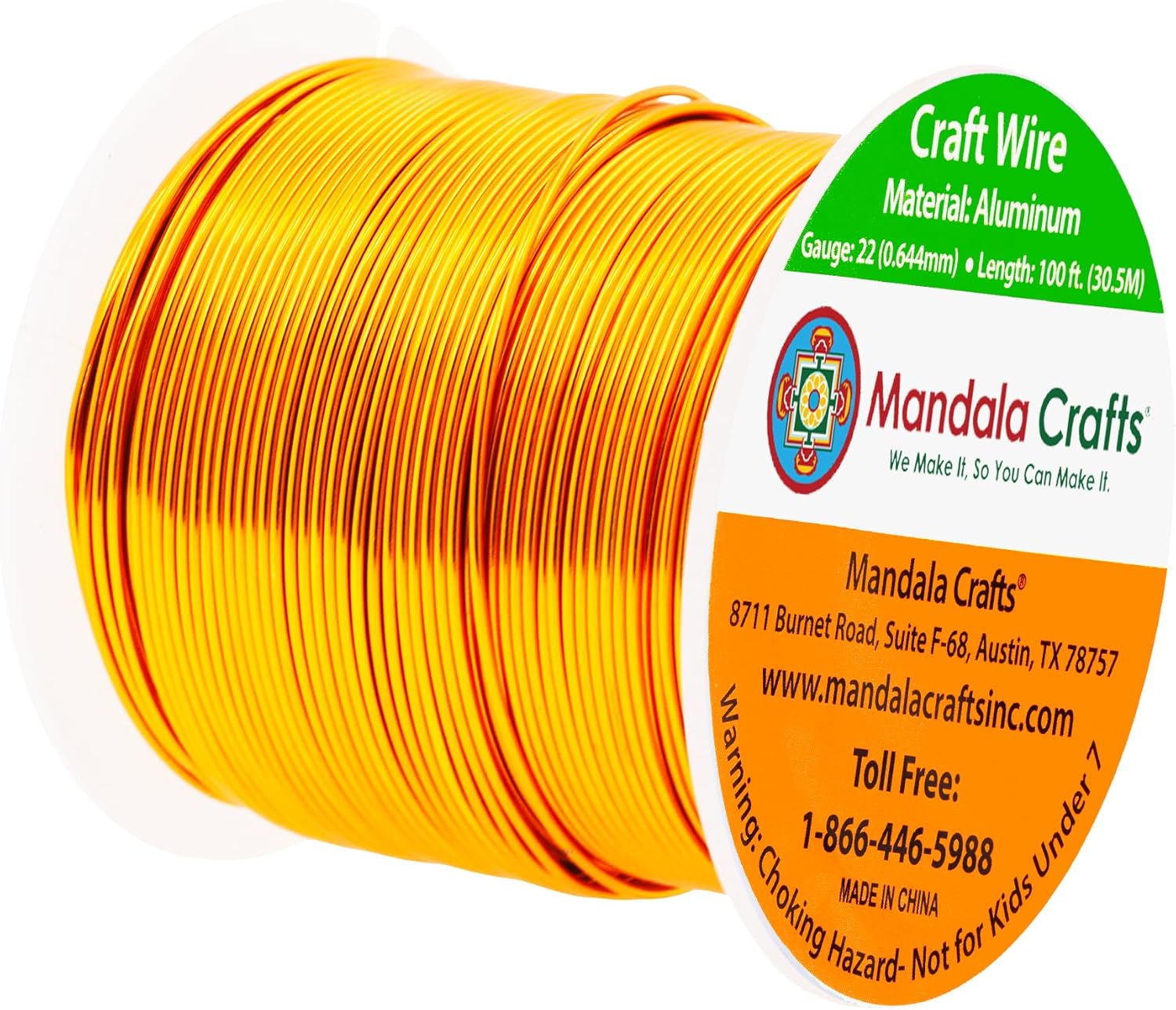 Mandala Crafts 22 Gauge Anodized Aluminum Craft Wire for Jewelry Making - 100 FT Colored Flexible Gold Tone Wire - Bendable for Bonsai Armature Crafting Sculpting - Crafty Corner
