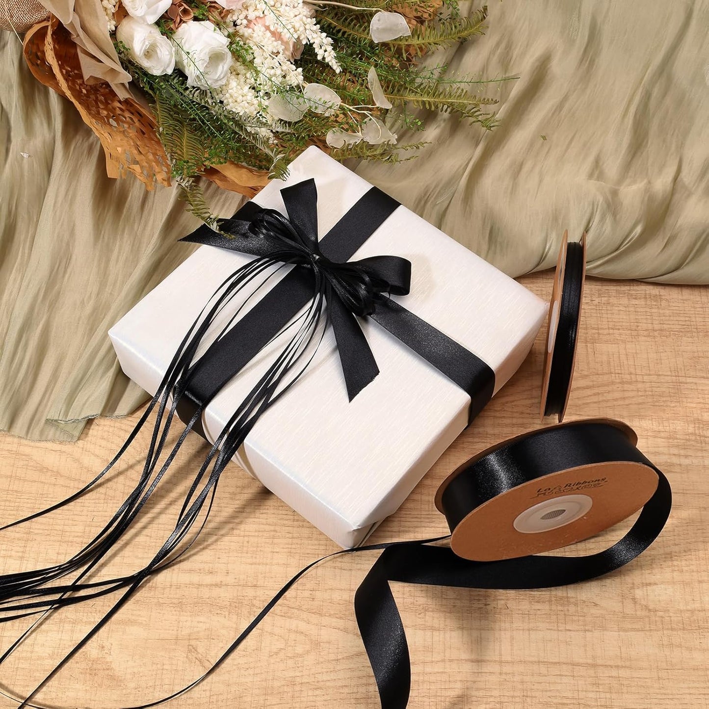 LaRibbons Black Satin Ribbon 1 Inch 50 Yards Luxury Double Faced Red Silk Ribbon for Flower Bouquet Crafts Gift Wrapping Bow Christmas Decoration - Crafty Corner