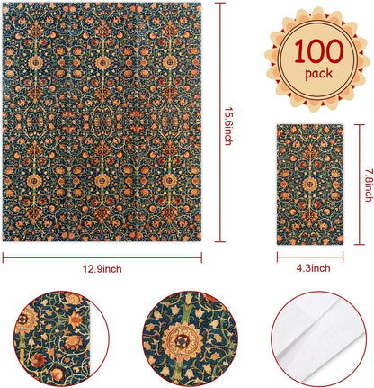 100 Pack William Morris Guest Napkins Vintage Floral Blue Paper Napkins Disposable Paper Hand Towels Dinner Baby Shower Party Supplies Decorative Napkins - 4.3 X 7.8 Inches