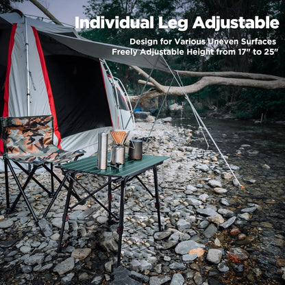 VILLEY Portable Camping Table with Adjustable Legs, Lightweight Aluminum Folding Beach Table with Carrying Bag for Outdoor Cooking, Picnic, Beach, Backyards, BBQ and Party