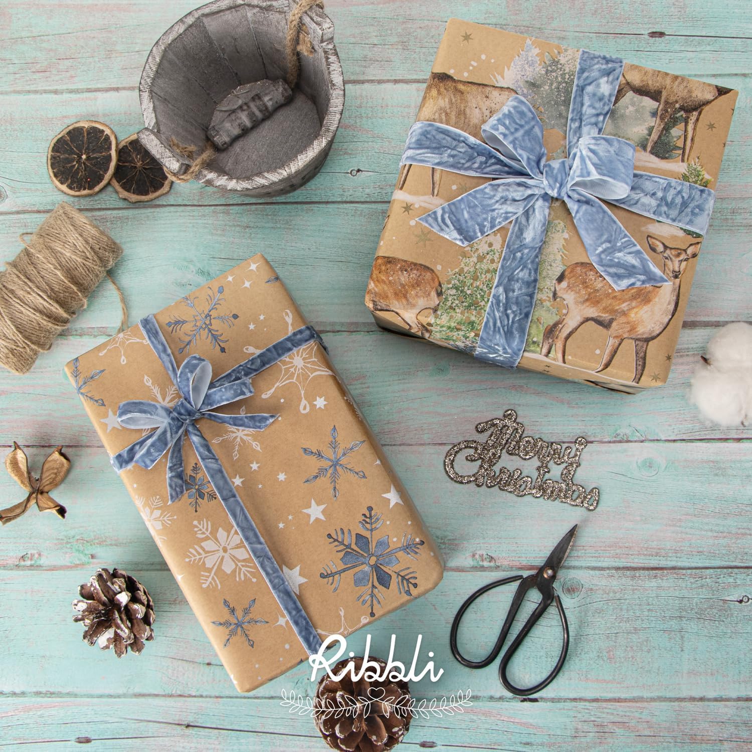 Ribbli Dusty Blue Velvet Ribbon 1 Inches Luxury Crinkled Blue Christmas Ribbon for Gift Wrapping Crafts Home Decor-Continuous 10 Yard - Crafty Corner
