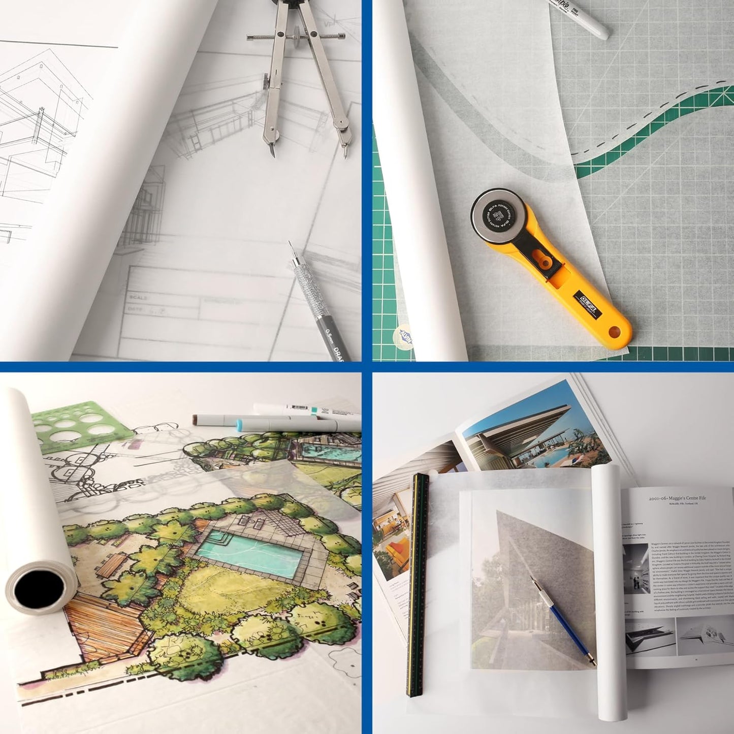 ALVIN 55W-M Lightweight Tracing Paper Roll, White, Suitable with Ink, Charcoal, Felt Tip Pen, for Sketching or Detailing - 6 Inches, 50 Yards, 1-inch Core