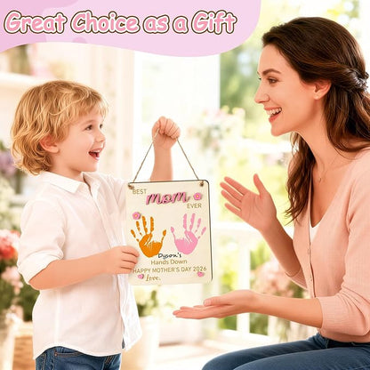 R HORSE 3D Mother's Day Handprint Art Craft - Best Mom Ever Handprint Wooden Hanging Sign DIY Baby's First Mothers Day Birthday Handprint Making Sign for Mom Gift, Children Toddler Baby Keepsake