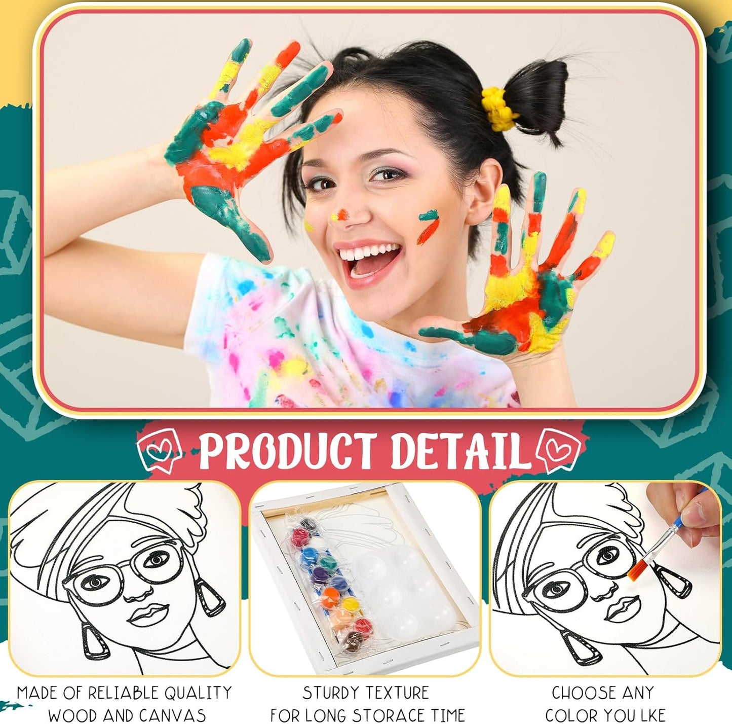 Zhanmai 12 Pack Pre Drawn Canvas for Painting Sip and Paint Kit 8" x 10" Paint Party Set Canvas Painting Pre Printed Canvases for Party Favor DIY Virtual Adult's Date Night(Afro Queen) - Crafty Corner