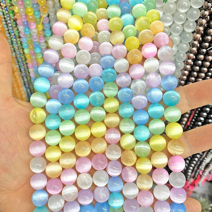 60PCS 6MM Natural Stone Colorful Selenite Gypsum Beads Round Loose Beads for Jewelry Making DIY Bracelet Necklace Accessories 15" Energy Healing Power Stone Beads
