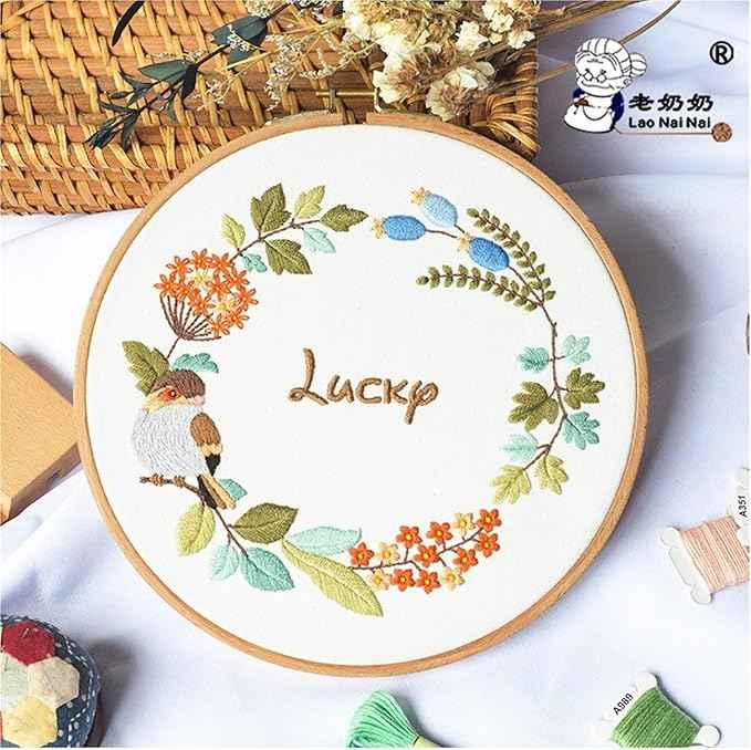 Act Iron Embroidery Starter Kit Stamped with Pattern Feather Dream with Base and Hoops Cloth Color Threads DIY Cross Stitch Needlework Home Decor Crafts for Adults