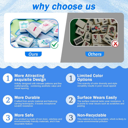 American Mahjong Set 168 Blossom Acrylic Numbered Tiles, 4 All-in-One Rack/Pushers, 4 Dice, Blue Tiles Bag and Portable Travel Case Classic Full Size Complete Mahjongg Game Set