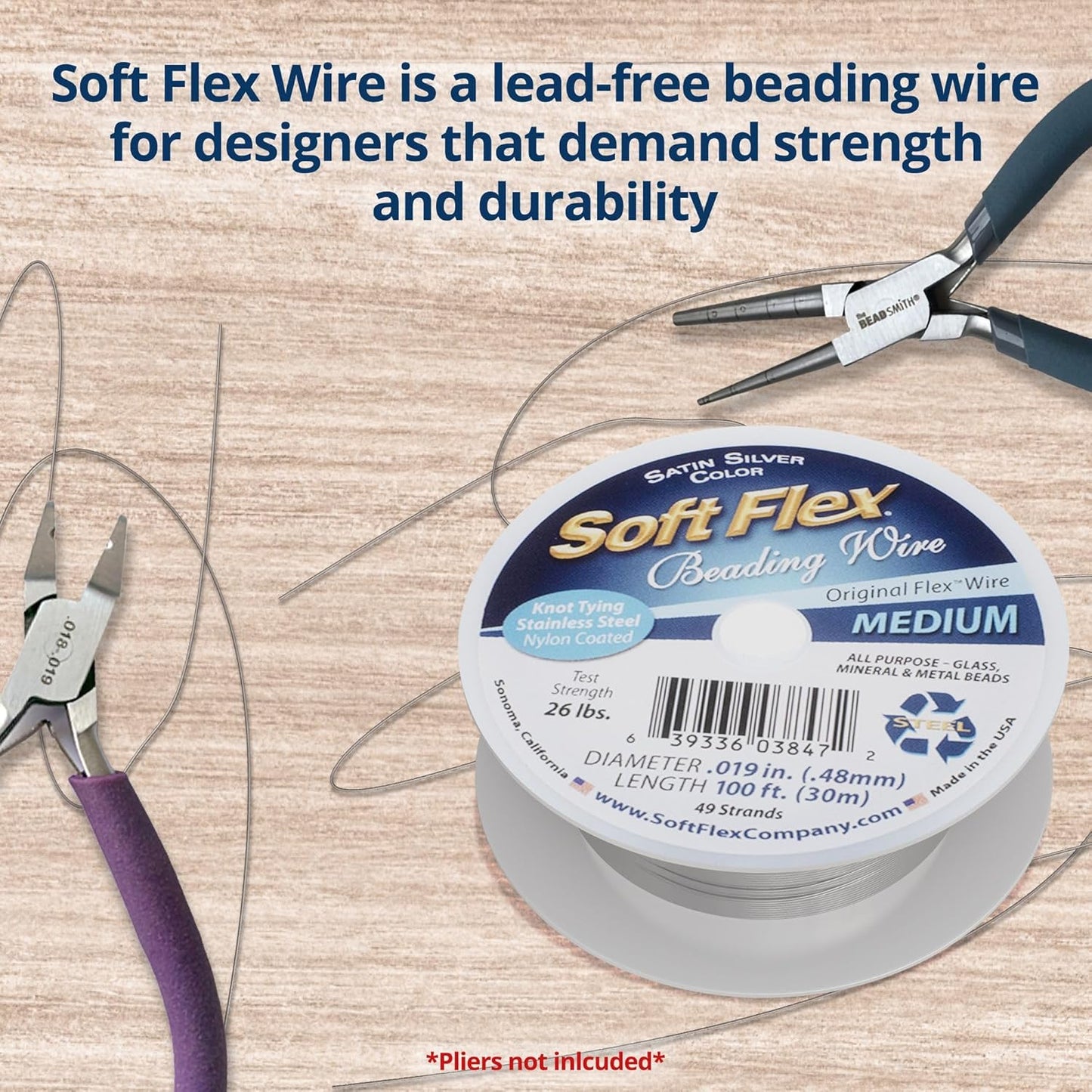 Soft Flex 49 Strand Beading Wire - Medium 0.19 Diameter - 100 Feet Nylon Design Wire - Crafty Corner