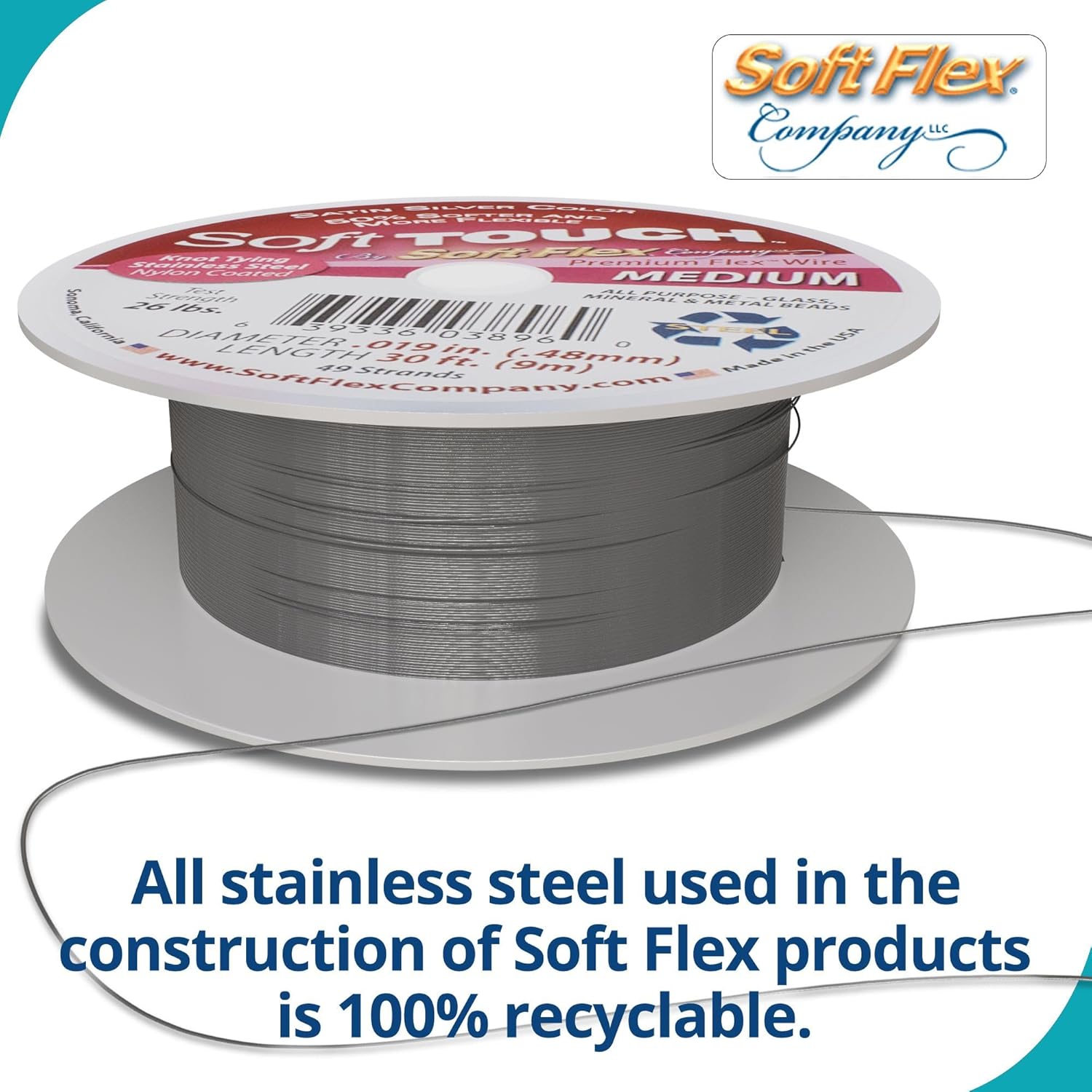 Soft Flex 49 Strand Stringing Wire - Flexible Braided - Medium 0.19 Diameter - Jewelry Making Bead Wire - Satin Silver - Crafty Corner