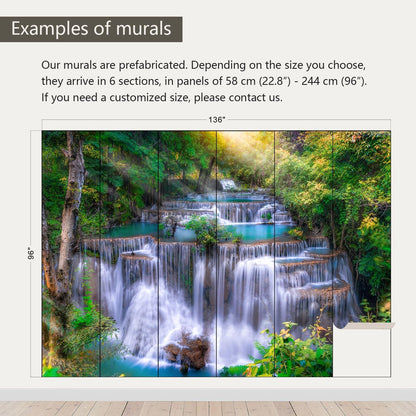 AFZEVEB-Green Waterfall Nature Landscape Wallpaper Wall murals for Kids Room 136"x96"(Not Peel and Stick)