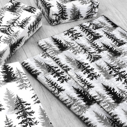 100 Sheets Christmas Tree Tissue Paper, 20x14in Forest Style Wrapping Tissue Watercolor Xmas Tree Art Tissue for Xmas Party Gift Bag Fillers Winter Party Decor (Black)