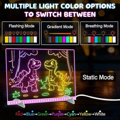 LED Drawing Board -13.7'' X 10" Doodle Glow Board for Christmas Gift, Room/Store/Festival,etc. with 4 Modes & 7 Colors, LED Glow Drawing Board with Adapter, 7 Markers & Tracing Paper