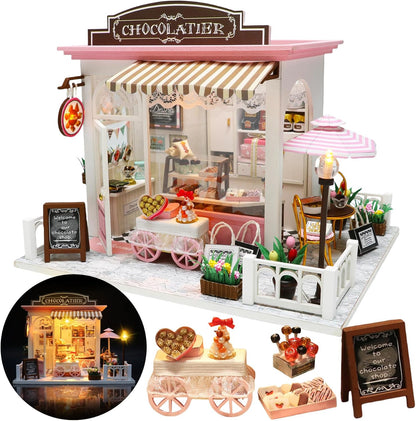 Miniature House Kit, Miniature Dollhouse for Beginners, Mayberry Street Miniatures, Model Building Craft Diorama Kit, Ideal Gifts for Birthday, Easter Christmas(Chocolate Shop)