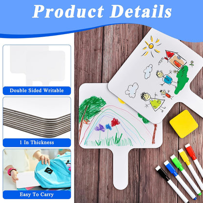 24 Pcs Dry Erase Answer Paddle, 10 x 8 Inch Auction Paddles with Markers and Erasers, Handheld White Board with Handle for Teaching Meeting Bidding Voting Games (Double Sided)