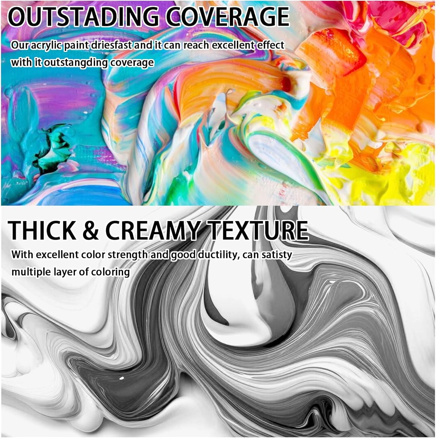 SNOWSUN Titanium White Acrylic Paint, 2 Pack 1 L /42.4 oz Large Bulk Acrylic Paints, Gloss Non-Toxic Heavy Body Paints - Thick Art Paints for Multi-Surface Canvas Wood Ceramic Fabric Wall- Ideal for Artists & Beginners