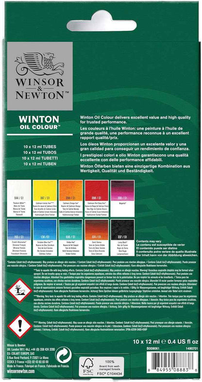 Winsor & Newton Winton Oil Color Paint Set, 10 x 12ml (0.4-oz) Tubes