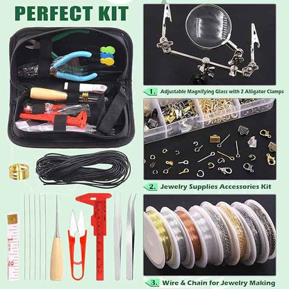 Keadic 1641Pcs Jewelry Making Tools with Findings Set Includes Jewelry Pliers, Cord End, Jump Rings, Lobster Clasps, Beading Wires, Earring Hooks, Screw Eye Pins for Earring Bracket Necklace Making