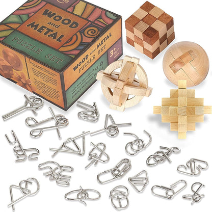 Brain Teasers Metal Puzzles for Kids & Adult 22Pack, Mind, Logic and IQ Game Test Toy for Teens, Disentanglement 3D Coil Cast Wire Chain Intelligence Toy for Party & Office, Puzzle Travel Games（Hard）